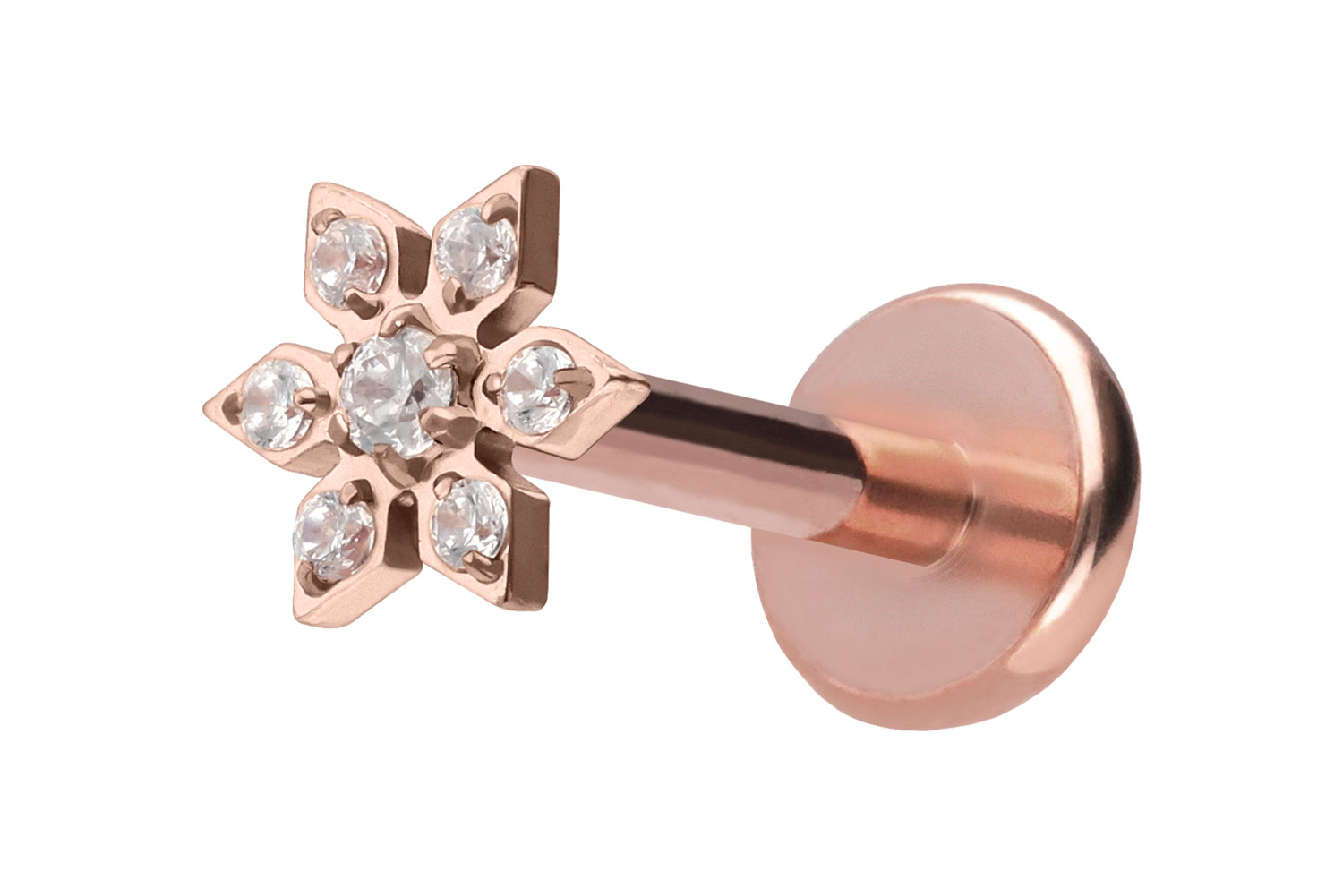 Titan Labret Piercing mit Push Fit KRISTALLBLUME